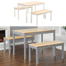 Load image into Gallery viewer, Wooden Dining Table and 2 Benches 4 Seat Set Kitchen Home