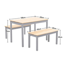 Load image into Gallery viewer, Wooden Dining Table and 2 Benches 4 Seat Set Kitchen Home