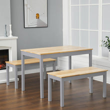 Load image into Gallery viewer, Wooden Dining Table and 2 Benches 4 Seat Set Kitchen Home