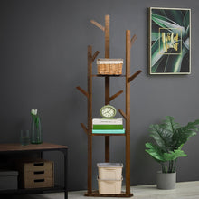 Load image into Gallery viewer, Wooden Coat Rack Stand with 3 Shelves for Entryway
