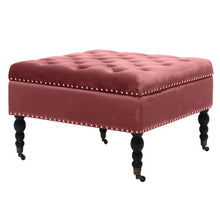 Load image into Gallery viewer, 74CM Velvet Square Storage Footstool With 4 Casters, Watermelon Red