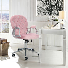 Load image into Gallery viewer, Buttoned Swivel Gas Lift Office Chair with Chrome Feet - Pink Velvet