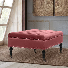 Load image into Gallery viewer, 74CM Velvet Square Storage Footstool With 4 Casters, Watermelon Red