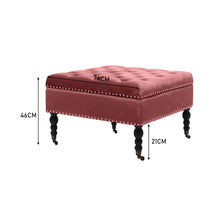 Load image into Gallery viewer, 74CM Velvet Square Storage Footstool With 4 Casters, Watermelon Red