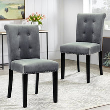 Load image into Gallery viewer, High Back Nailhead Velvet Dining Chair with Ring , Light Grey