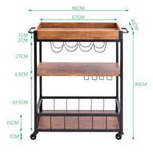 Load image into Gallery viewer, 3 Tier Kitchen Serving Trolley Cart Wood Tray
