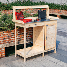 Load image into Gallery viewer, Garden Wooden Potting Plant Work Station Workbench With Cabinet