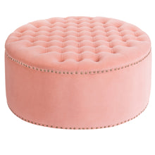 Load image into Gallery viewer, Round Frosted Velvet Ottoman Footstool