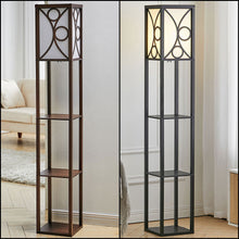 Load image into Gallery viewer, 3-in-1 Wooden & Linen Floor Lamp with Shelves Units