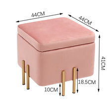 Load image into Gallery viewer, Pink Square Storage Footstool with Gold Metal Legs
