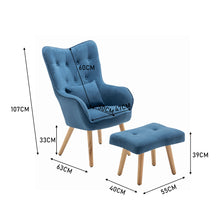Load image into Gallery viewer, Frosted Velvet Upholstered Armchair with Footstool and Cushion