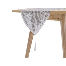 Load image into Gallery viewer, Sequin Table Runner Glittering Silver with Tassels for Holiday Decoration, CD0158