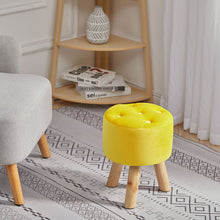 Load image into Gallery viewer, Upholstered Round Footstool Wood Legs