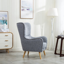 Load image into Gallery viewer, Fabric Armchair Wing Back with Footstool Light Grey
