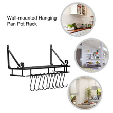 Load image into Gallery viewer, Kitchen Cookware Organiser Rack Wall Mounted Hanging Pot Pan Shelf With Hooks