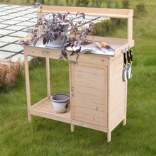 Load image into Gallery viewer, Garden Wooden Potting Plant Work Station Workbench With Cabinet