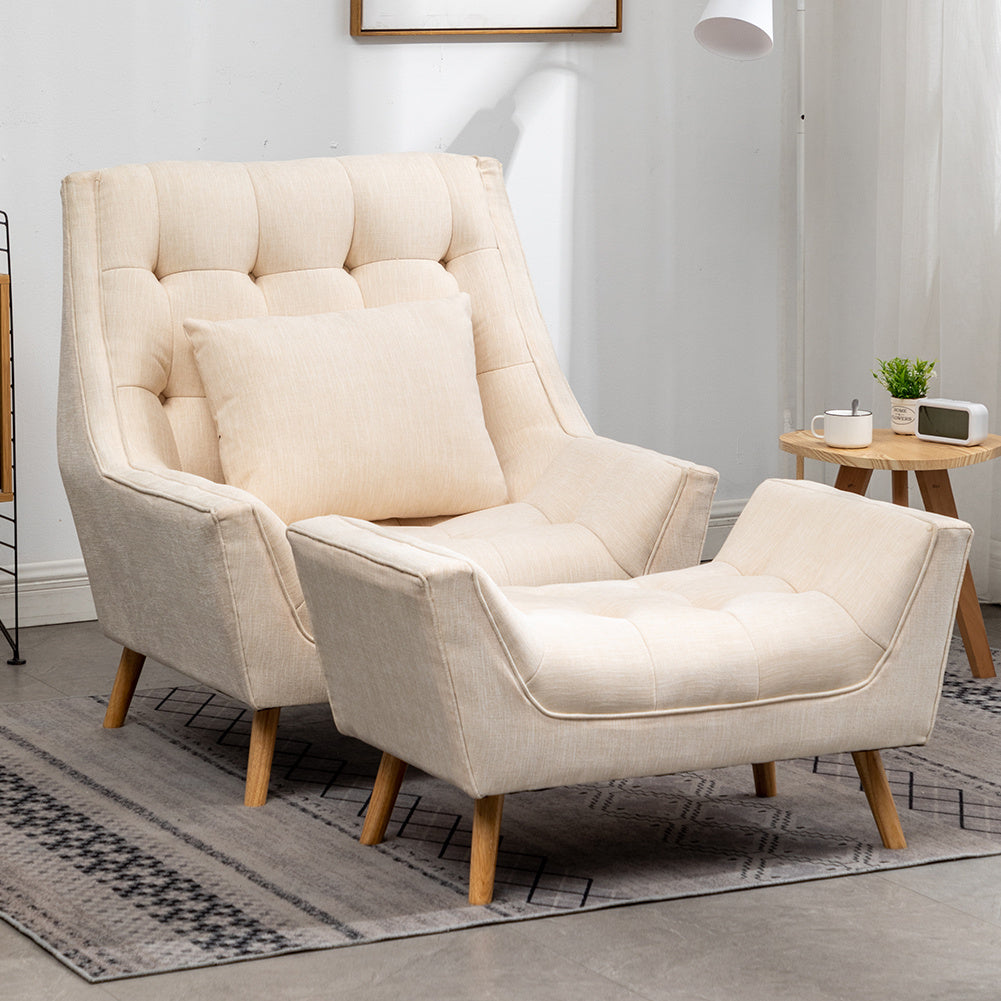 Chenille lounge armchair on sale and footstool