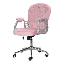 Load image into Gallery viewer, Buttoned Swivel Gas Lift Office Chair with Chrome Feet - Pink Velvet