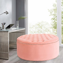Load image into Gallery viewer, Round Frosted Velvet Ottoman Footstool