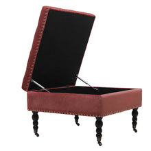 Load image into Gallery viewer, 74CM Velvet Square Storage Footstool With 4 Casters, Watermelon Red