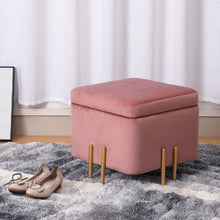 Load image into Gallery viewer, Pink Square Storage Footstool with Gold Metal Legs