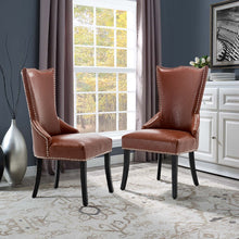 Load image into Gallery viewer, Faux Leather Studded Dining Chair, Reddish brown