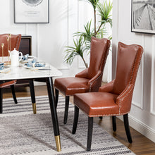 Load image into Gallery viewer, Faux Leather Studded Dining Chair, Reddish brown