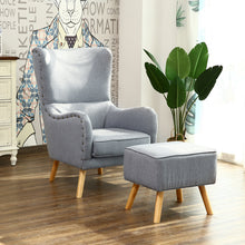 Load image into Gallery viewer, Fabric Armchair Wing Back with Footstool Light Grey