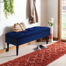 Load image into Gallery viewer, Livingandhome Buttoned Velvet Storage Ottoman Bench with Rubberwood Legs