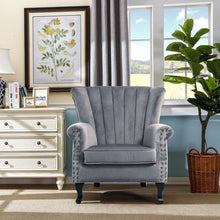 Load image into Gallery viewer, Linen Fabric Wing Back Armchair Upholstery Light Grey