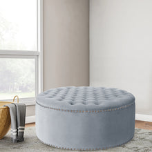 Load image into Gallery viewer, Round Frosted Velvet Ottoman Footstool