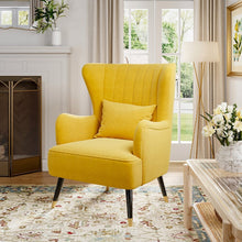 Load image into Gallery viewer, Comfortable Velvet Wingback Armchair with Cushion Wingback Chairs Living and Home Yellow 
