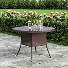 Load image into Gallery viewer, Garden Dining Table Rattan Bistro Table &amp; Parasol Hole Garden Dining Tables Living and Home Round Brown 
