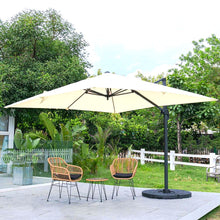 Load image into Gallery viewer, Beige 3 x 3 m Square Cantilever Parasol Outdoor Hanging Umbrella for Garden and Patio Parasols Living and Home Parasol + Cross Base + Round Water Tank 
