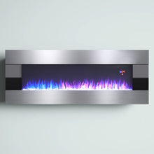 Load image into Gallery viewer, 50/60 Inch Silver Electric Fireplace Crystal Accents 6 Flame Colour Heater Wall Mounted Fireplaces Wall Mounted Fireplaces Living and Home 
