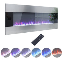 Load image into Gallery viewer, 50/60 Inch Silver Electric Fireplace Crystal Accents 6 Flame Colour Heater Wall Mounted Fireplaces Wall Mounted Fireplaces Living and Home 
