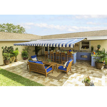 Load image into Gallery viewer, Retractable Patio Awning - Manual Shelter - Blue &amp; White Awnings Living and Home 
