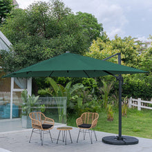 Load image into Gallery viewer, Light Grey 3 x 3 m Square Cantilever Parasol Outdoor Hanging Umbrella for Garden and Patio Parasols Living and Home Green Parasol + Cross Base + Round Water Tank 
