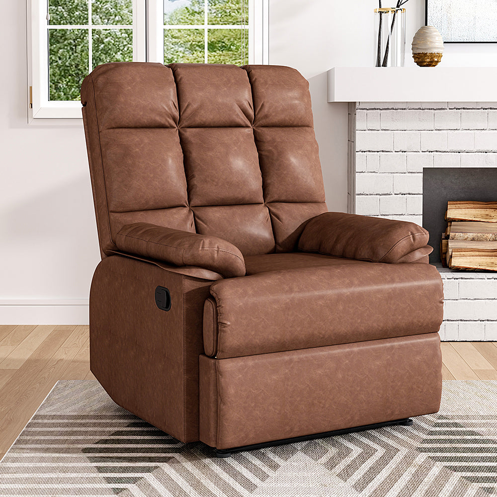 Brown Faux Leather Upholstered Recliner Armchair
