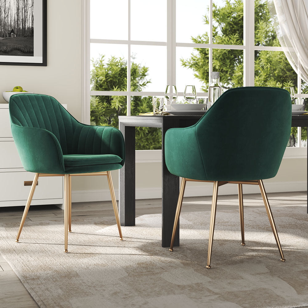 2Pcs Modern Velvet Upholstered Dining Chairs with Polished Gold Legs