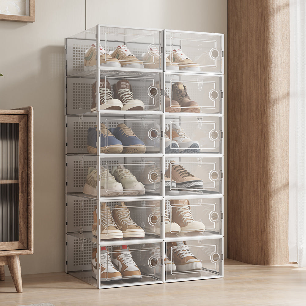 12x Stackable Shoe Storage Box Organiser White