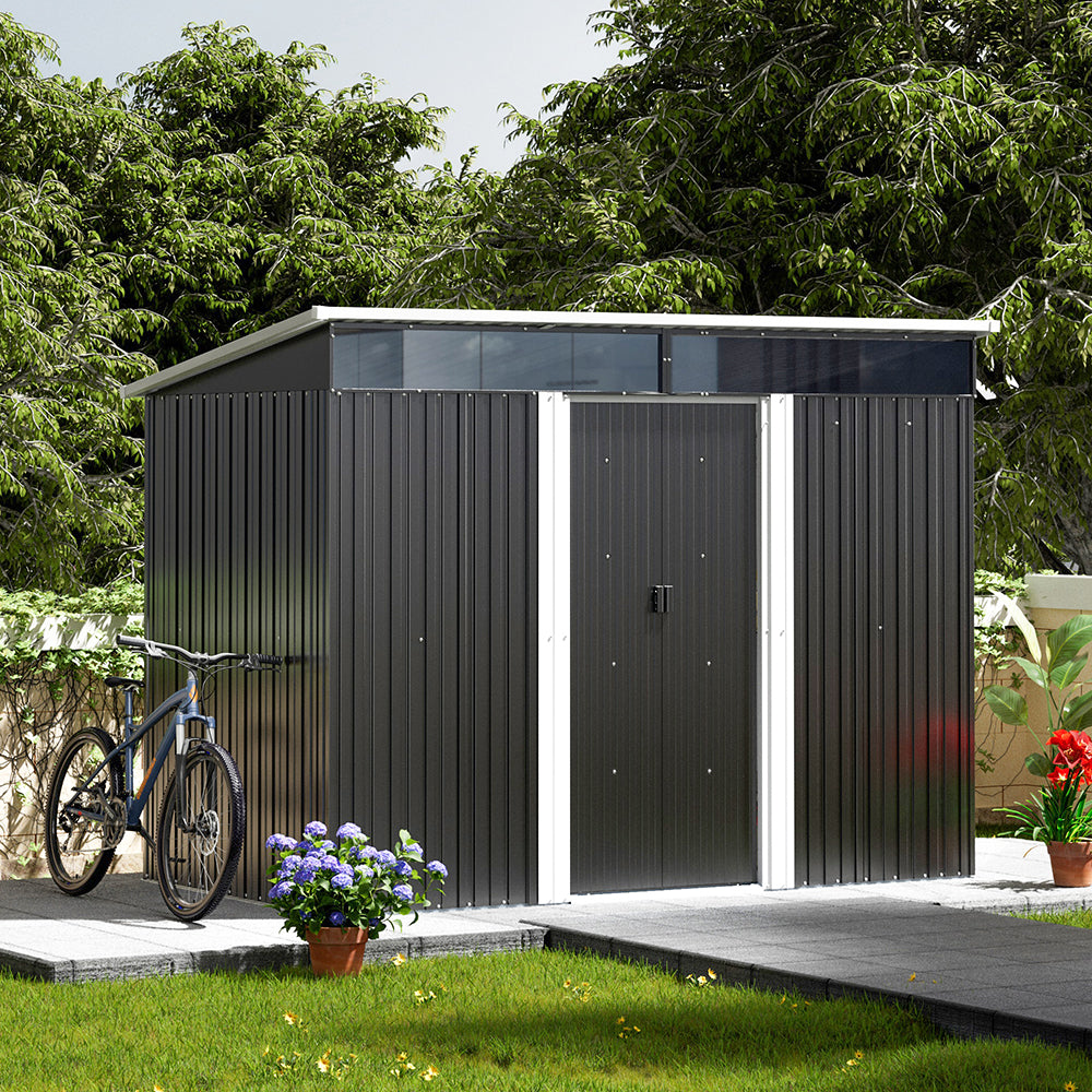 8.5 x 6ft Garden Metal Storage Shed with Lockable Sliding Doors - Black