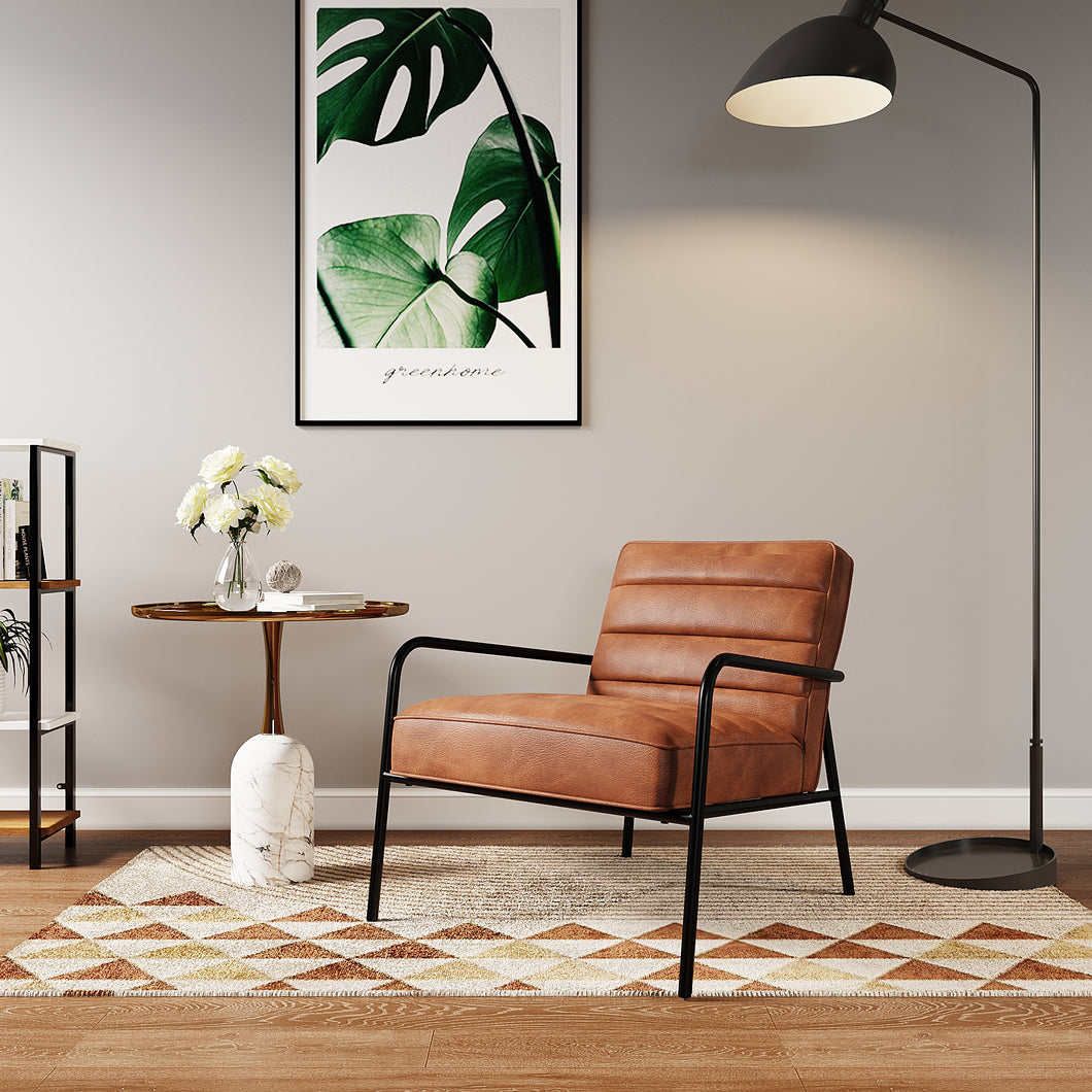 Leisure Soft PU Leather Cushioned Accent Armchair with Metal Frame