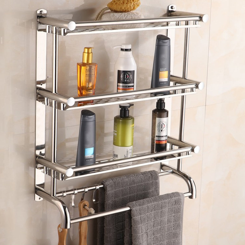 3 Tiers Stainless Steel Bathroom Shelf Storage Toilet Shelf Organizer Wall Mounted