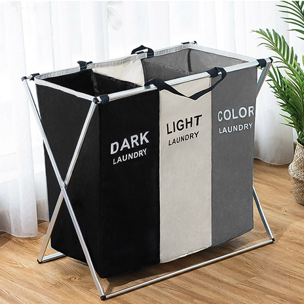 3-Section Foldable Laundry Basket with Aluminum Frame