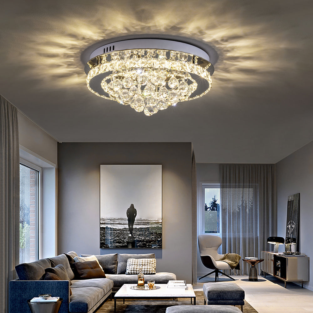 Crystal Round Crystal-droplets LED Semi Flush Mount Ceiling Light