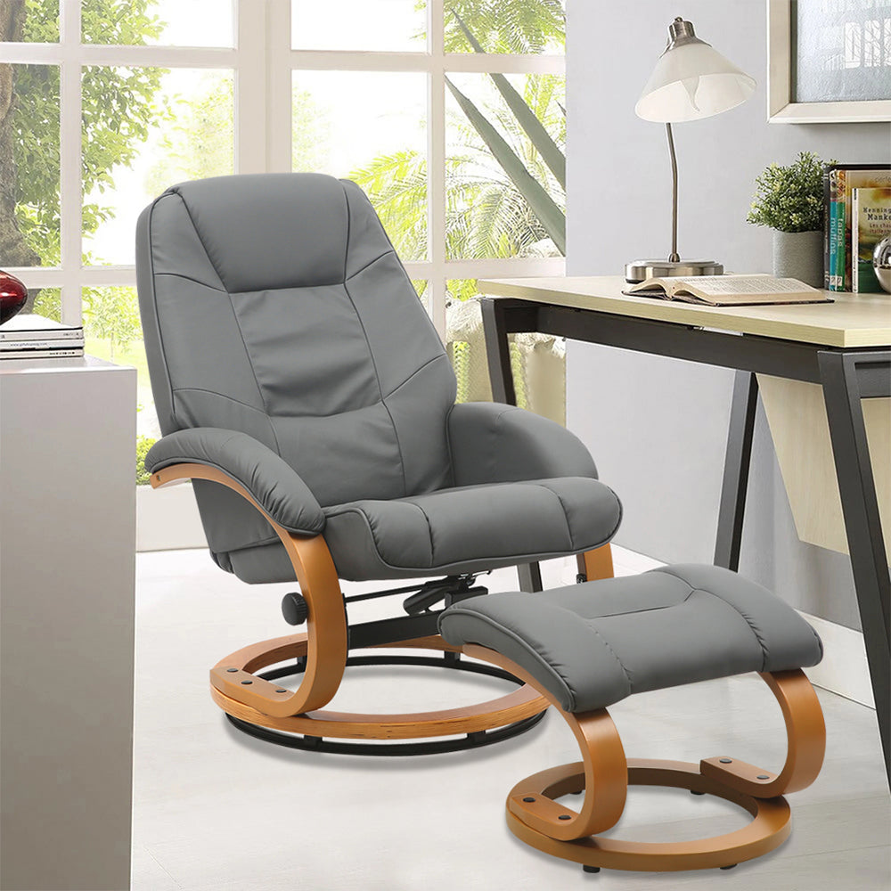 Ergonomic Executive Office Reclining Chair with Footstool - Light Grey