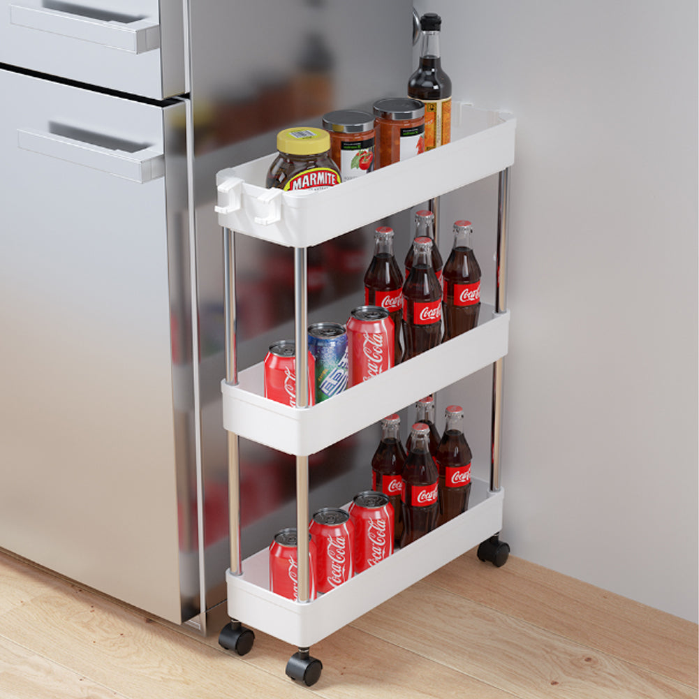 Slim Standing 3-Tier Corner Storage Rack Shelf Plastic for Kitchen Bathroom