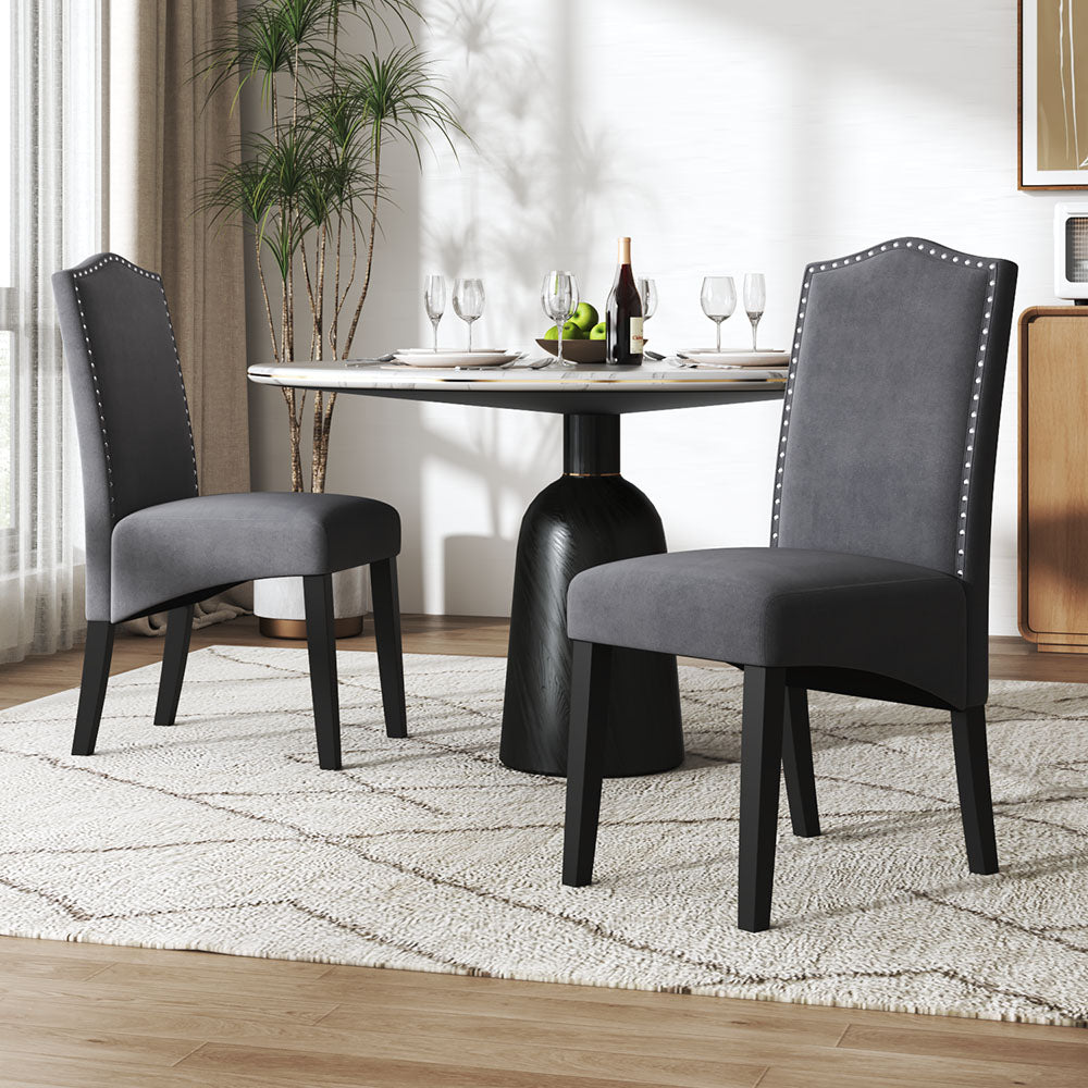 Set of 2 Grey Velvet High Back Dinning Chair