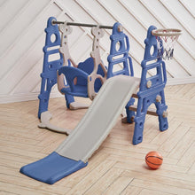 Load image into Gallery viewer, Kids Toddler Swing and Slide Set with Basketball Hoop Swing Sets &amp; Playsets Living and Home Blue 
